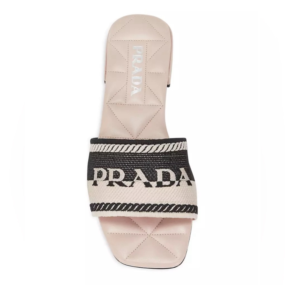 Prada Logo Embroidered Slide Sandals Size 39